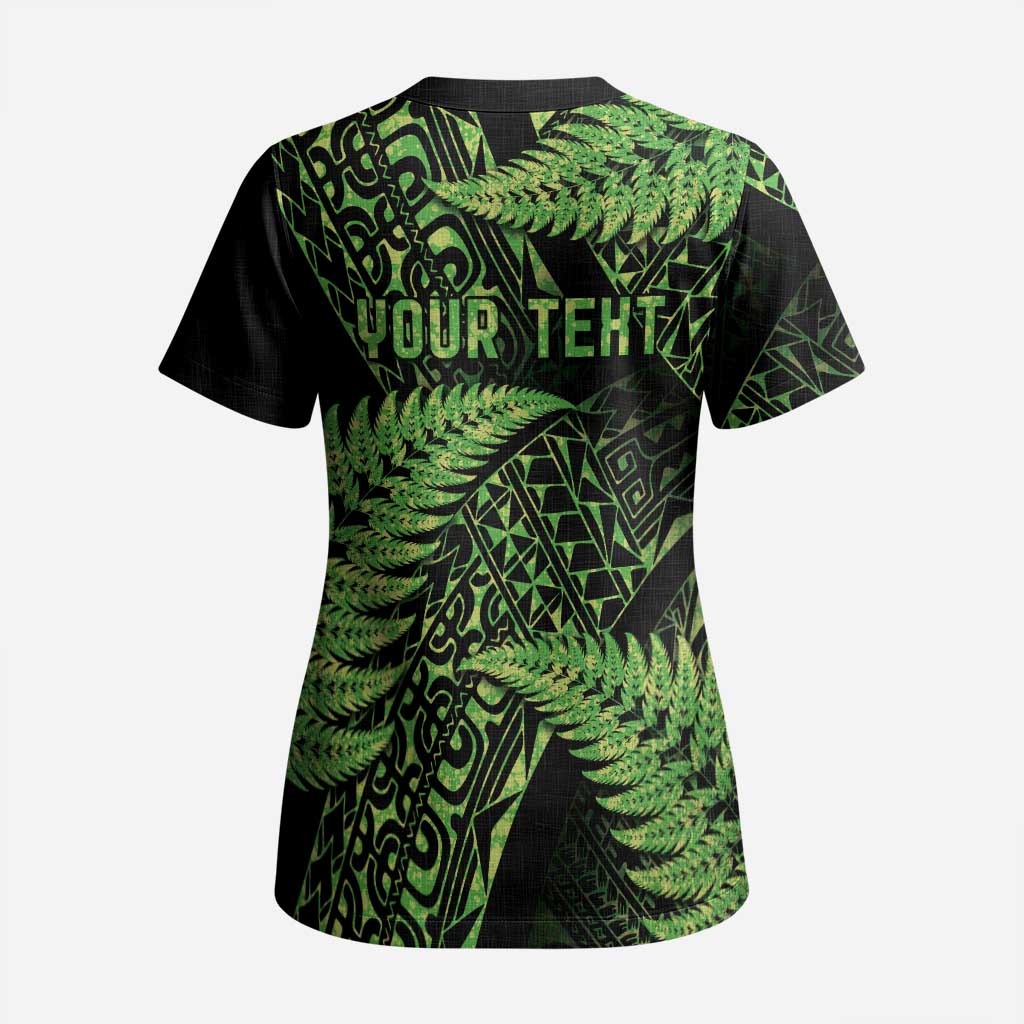 New Zealand Rugby Pacific Personalised Scrub Top All Lime Maori Pasifika Fern Pattern - Aussie Hoodie