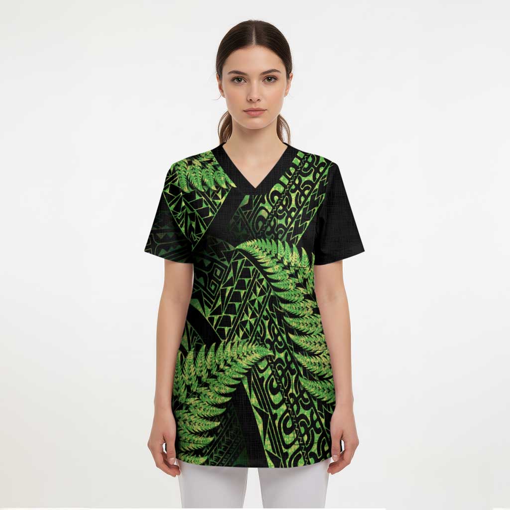 New Zealand Rugby Pacific Personalised Scrub Top All Lime Maori Pasifika Fern Pattern - Aussie Hoodie