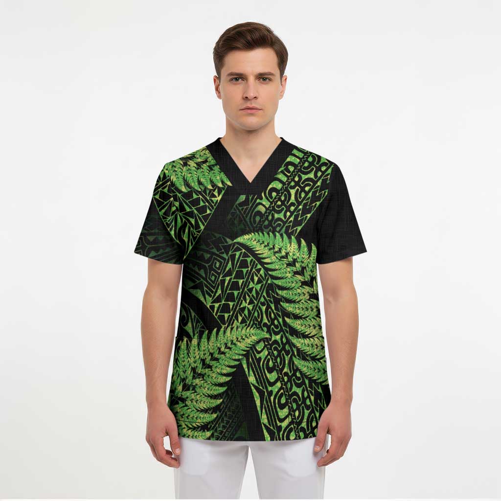New Zealand Rugby Pacific Personalised Scrub Top All Lime Maori Pasifika Fern Pattern - Aussie Hoodie