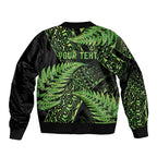 New Zealand Rugby Pacific Personalised Sleeve Zip Bomber Jacket All Lime Maori Pasifika Fern Pattern