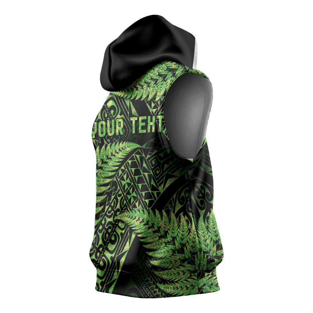 New Zealand Rugby Pacific Personalised Sleeveless Hoodie All Lime Maori Pasifika Fern Pattern - Aussie Hoodie