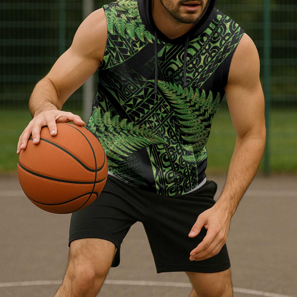 New Zealand Rugby Pacific Personalised Sleeveless Hoodie All Lime Maori Pasifika Fern Pattern - Aussie Hoodie