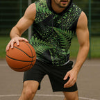 New Zealand Rugby Pacific Personalised Sleeveless Hoodie All Lime Maori Pasifika Fern Pattern - Aussie Hoodie
