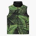 New Zealand Rugby Pacific Personalised Sleeveless Puffer Jacket All Lime Maori Pasifika Fern Pattern - Aussie Hoodie
