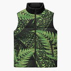 New Zealand Rugby Pacific Personalised Sleeveless Puffer Jacket All Lime Maori Pasifika Fern Pattern - Aussie Hoodie