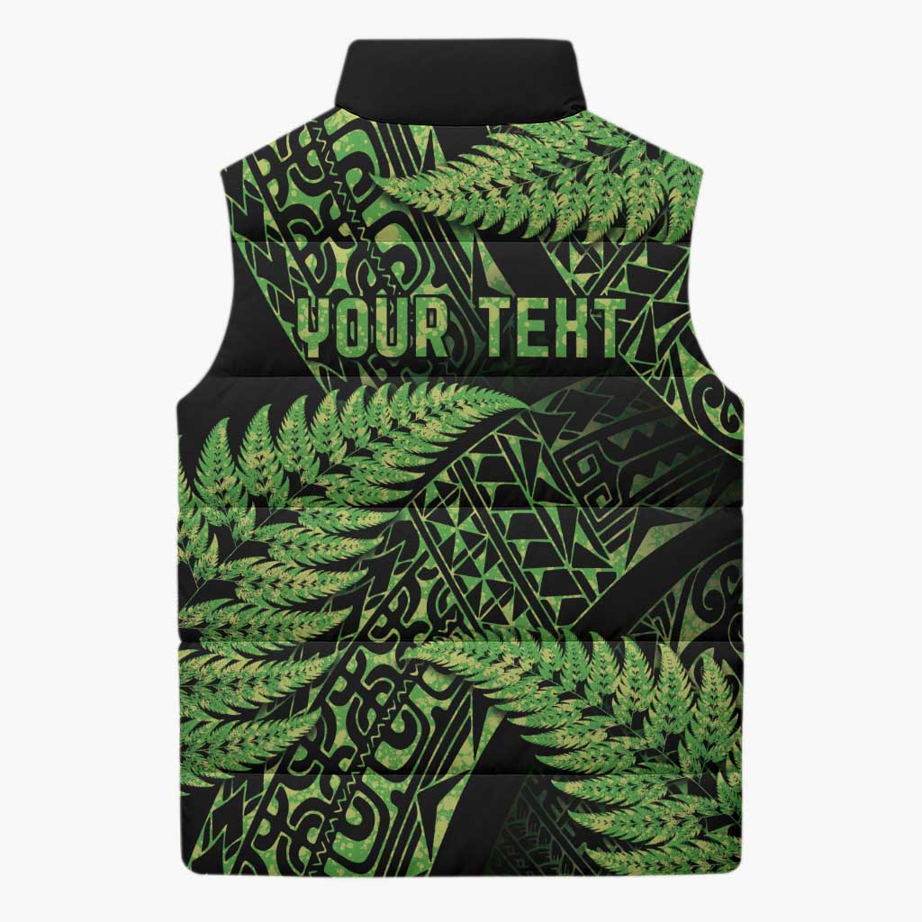 New Zealand Rugby Pacific Personalised Sleeveless Puffer Jacket All Lime Maori Pasifika Fern Pattern - Aussie Hoodie
