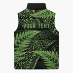 New Zealand Rugby Pacific Personalised Sleeveless Puffer Jacket All Lime Maori Pasifika Fern Pattern - Aussie Hoodie
