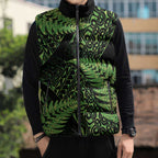 New Zealand Rugby Pacific Personalised Sleeveless Puffer Jacket All Lime Maori Pasifika Fern Pattern - Aussie Hoodie