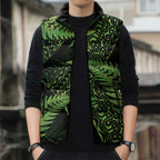 New Zealand Rugby Pacific Personalised Sleeveless Puffer Jacket All Lime Maori Pasifika Fern Pattern - Aussie Hoodie