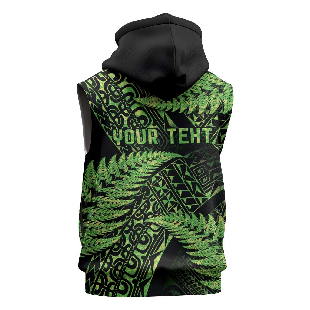 New Zealand Rugby Pacific Personalised Sleeveless Zip Hoodie All Lime Maori Pasifika Fern Pattern - Aussie Hoodie