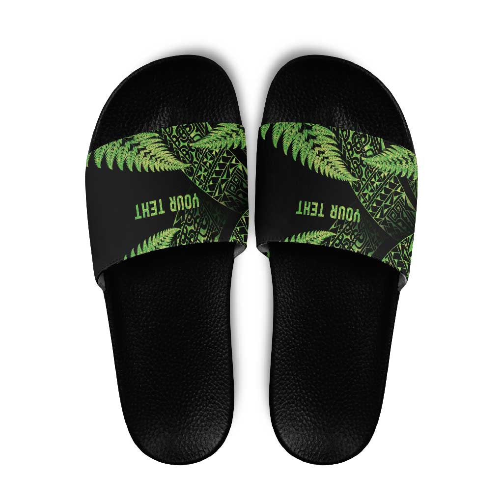 New Zealand Rugby Pacific Personalised Slide Sandals All Lime Maori Pasifika Fern Pattern - Aussie Hoodie