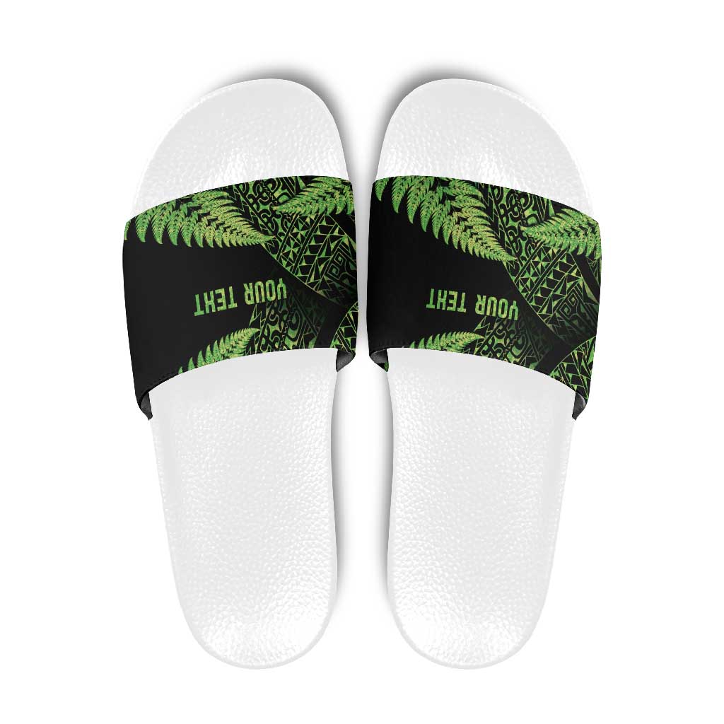 New Zealand Rugby Pacific Personalised Slide Sandals All Lime Maori Pasifika Fern Pattern - Aussie Hoodie