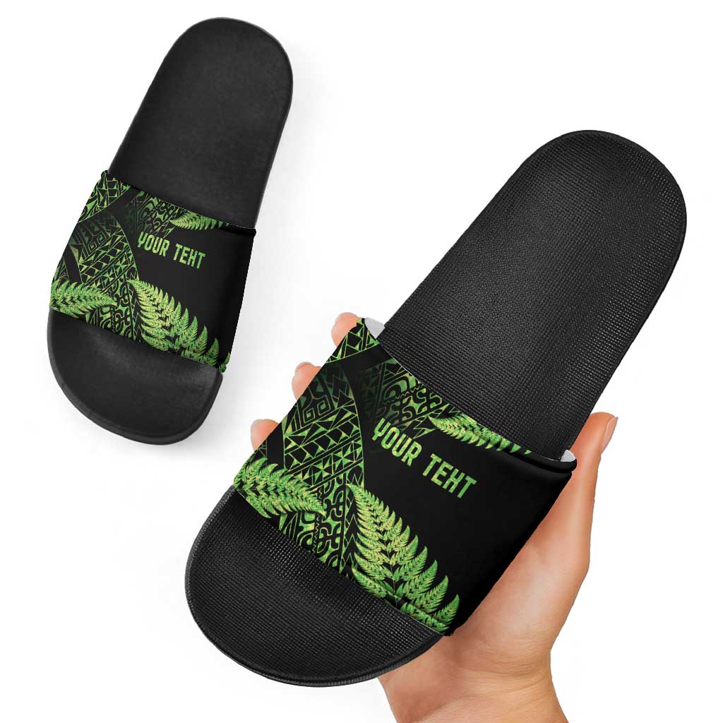 New Zealand Rugby Pacific Personalised Slide Sandals All Lime Maori Pasifika Fern Pattern - Aussie Hoodie