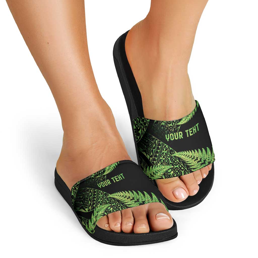 New Zealand Rugby Pacific Personalised Slide Sandals All Lime Maori Pasifika Fern Pattern - Aussie Hoodie