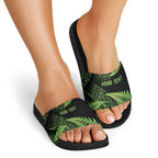 New Zealand Rugby Pacific Personalised Slide Sandals All Lime Maori Pasifika Fern Pattern - Aussie Hoodie
