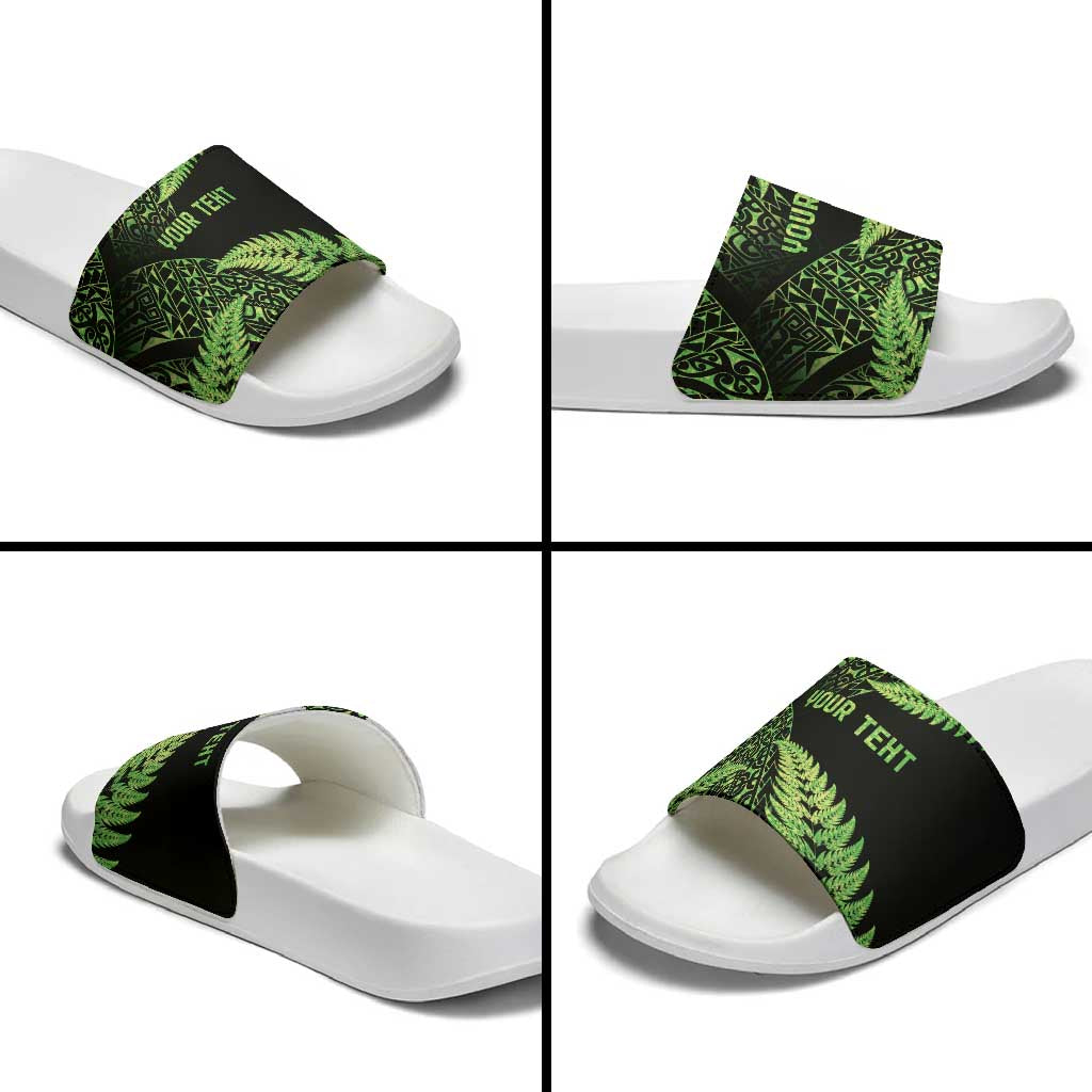 New Zealand Rugby Pacific Personalised Slide Sandals All Lime Maori Pasifika Fern Pattern - Aussie Hoodie