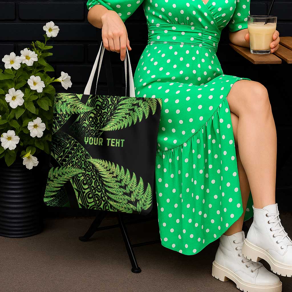 New Zealand Rugby Pacific Personalised Tote Bag All Lime Maori Pasifika Fern Pattern - Aussie Hoodie