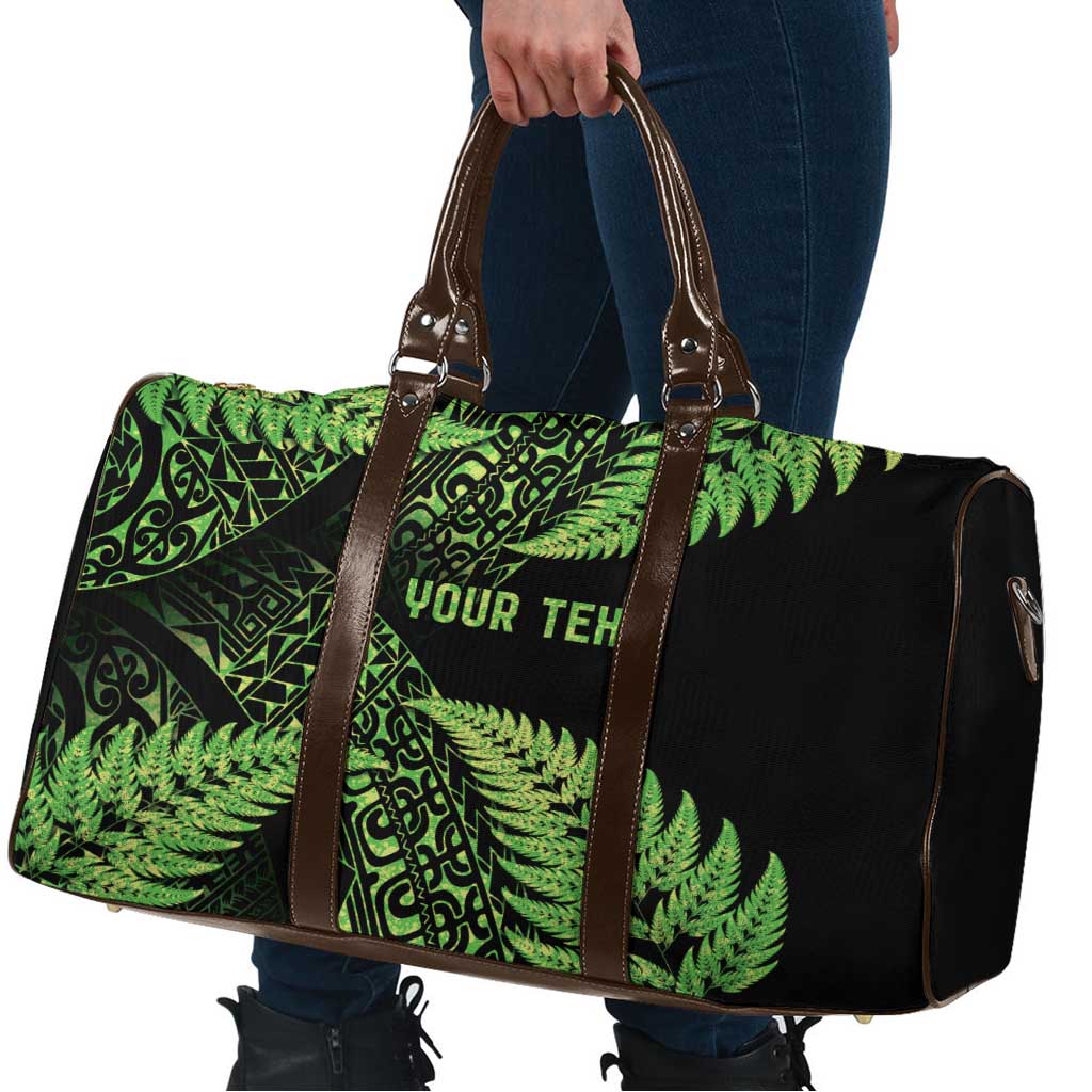 New Zealand Rugby Pacific Personalised Travel Bag All Lime Maori Pasifika Fern Pattern - Aussie Hoodie