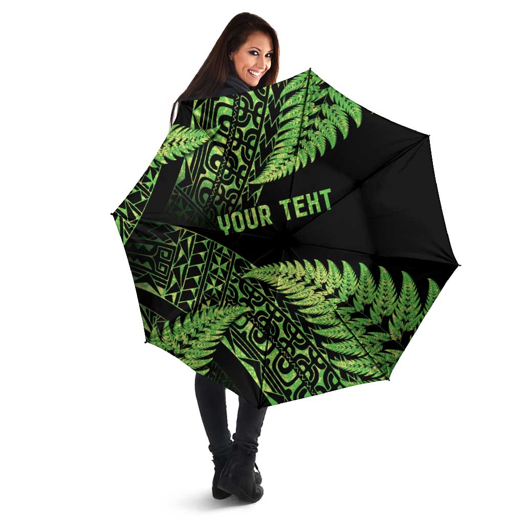 New Zealand Rugby Pacific Personalised Umbrella All Lime Maori Pasifika Fern Pattern - Aussie Hoodie