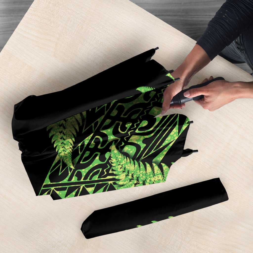 New Zealand Rugby Pacific Personalised Umbrella All Lime Maori Pasifika Fern Pattern - Aussie Hoodie