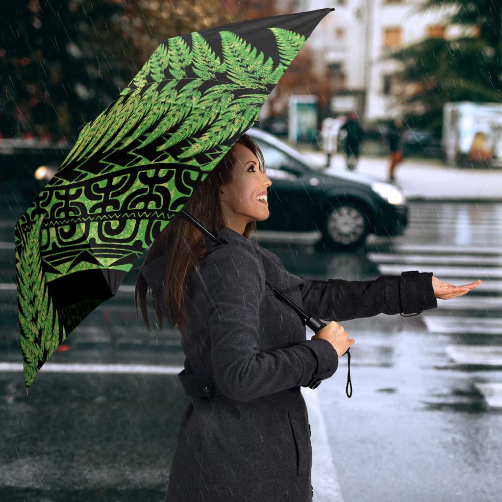 New Zealand Rugby Pacific Personalised Umbrella All Lime Maori Pasifika Fern Pattern - Aussie Hoodie