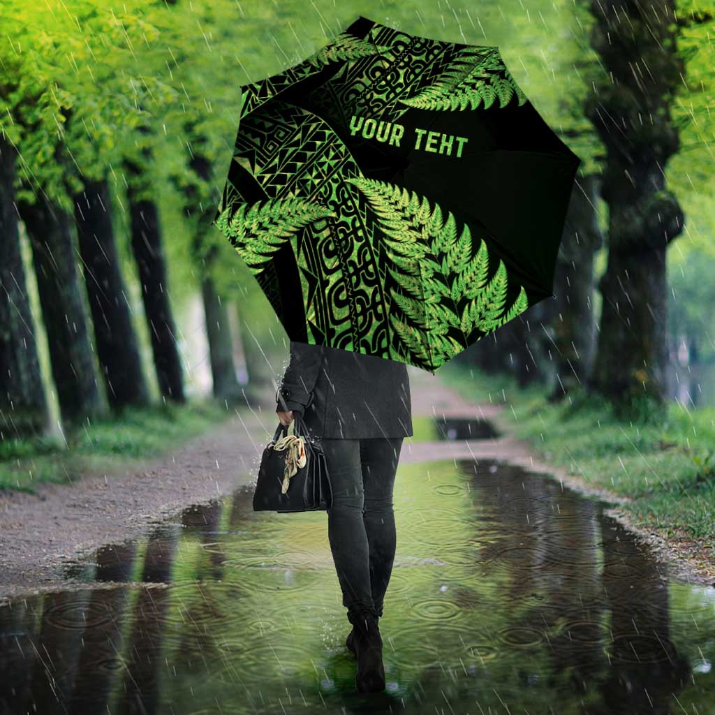 New Zealand Rugby Pacific Personalised Umbrella All Lime Maori Pasifika Fern Pattern - Aussie Hoodie