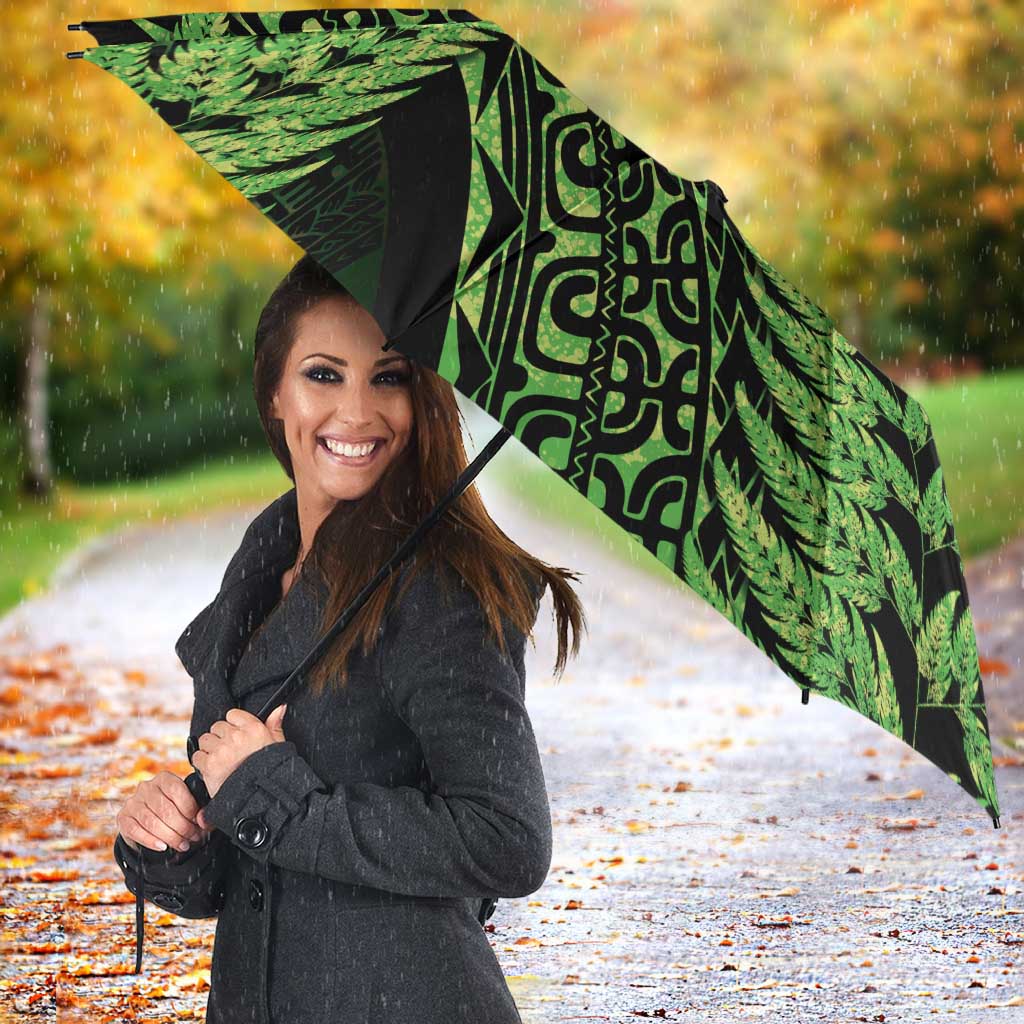 New Zealand Rugby Pacific Personalised Umbrella All Lime Maori Pasifika Fern Pattern - Aussie Hoodie
