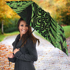 New Zealand Rugby Pacific Personalised Umbrella All Lime Maori Pasifika Fern Pattern - Aussie Hoodie