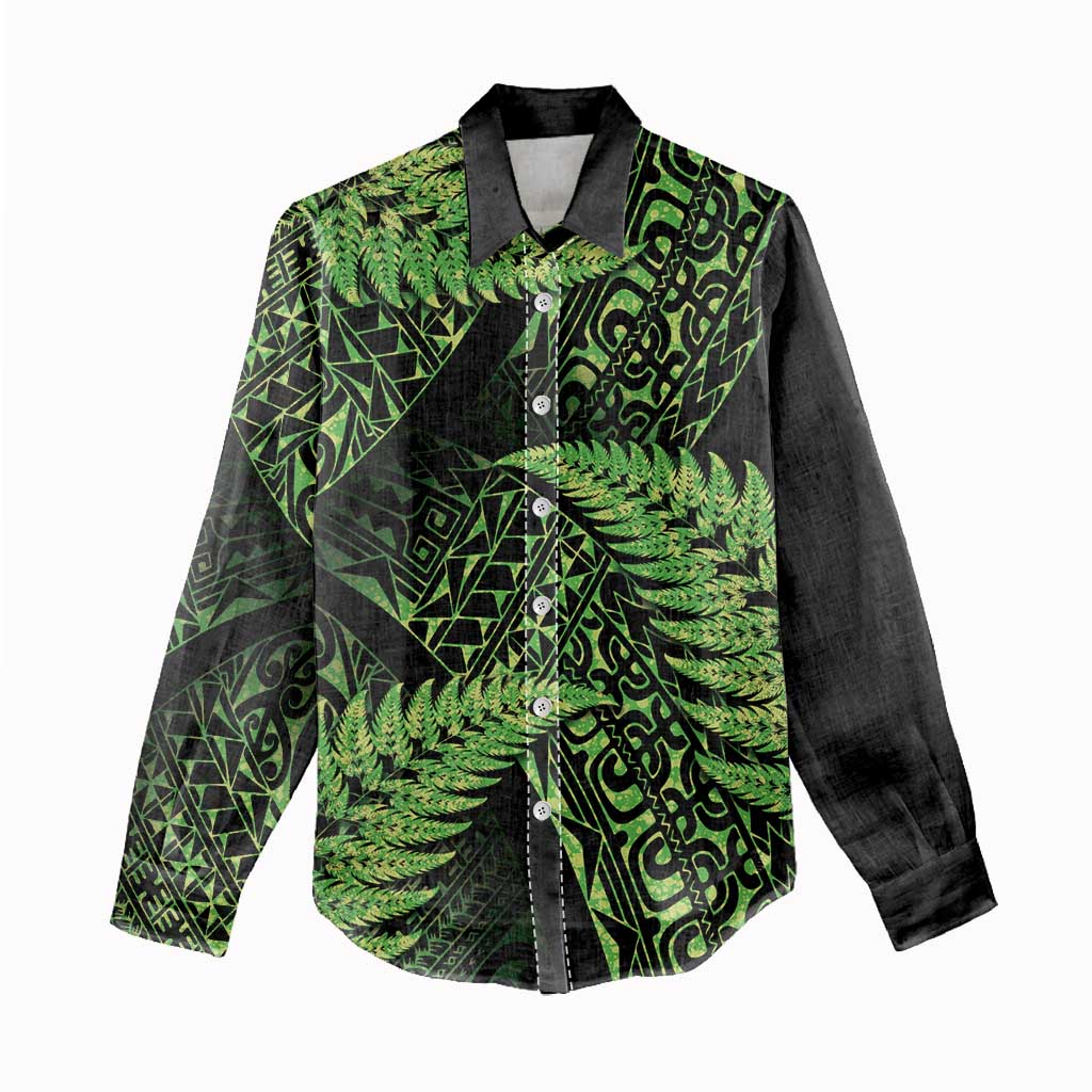 New Zealand Rugby Pacific Personalised Women Casual Shirt All Lime Maori Pasifika Fern Pattern