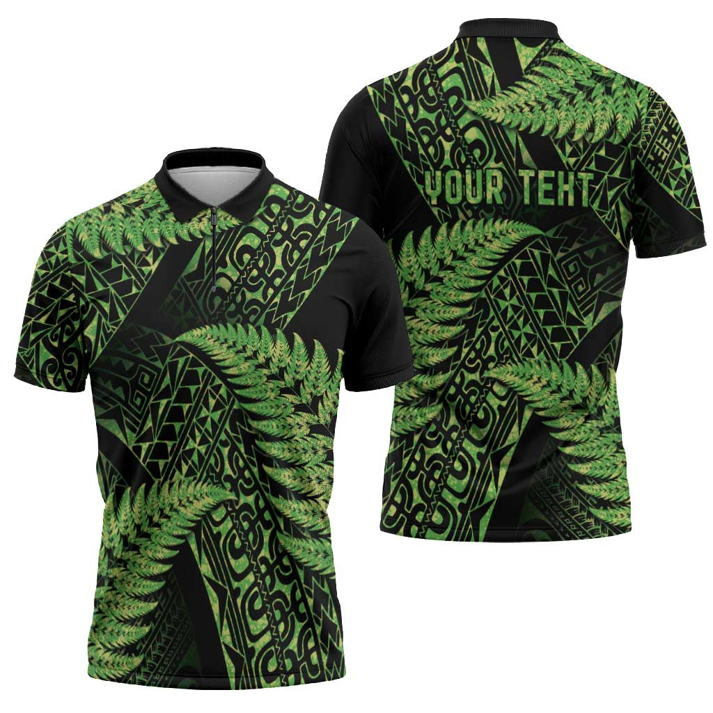 New Zealand Rugby Pacific Personalised Zipper Polo Shirt All Lime Maori Pasifika Fern Pattern - Aussie Hoodie