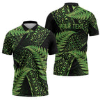 New Zealand Rugby Pacific Personalised Zipper Polo Shirt All Lime Maori Pasifika Fern Pattern - Aussie Hoodie