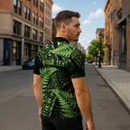 New Zealand Rugby Pacific Personalised Zipper Polo Shirt All Lime Maori Pasifika Fern Pattern - Aussie Hoodie