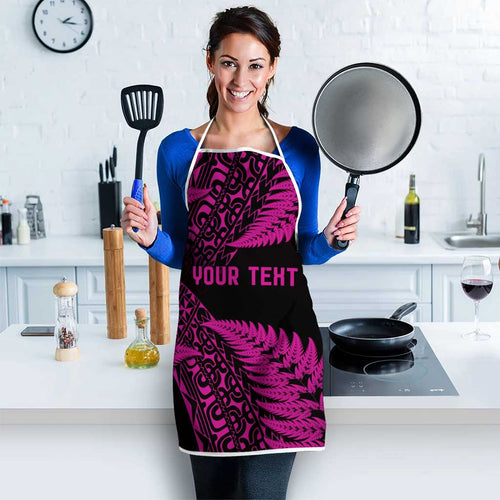 New Zealand Rugby Pacific Personalised Apron All Pink Maori Pasifika Fern Pattern - Aussie Hoodie