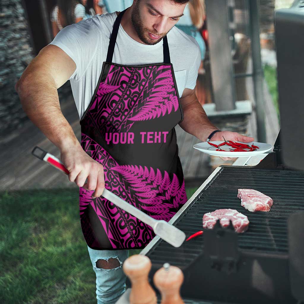 New Zealand Rugby Pacific Personalised Apron All Pink Maori Pasifika Fern Pattern - Aussie Hoodie