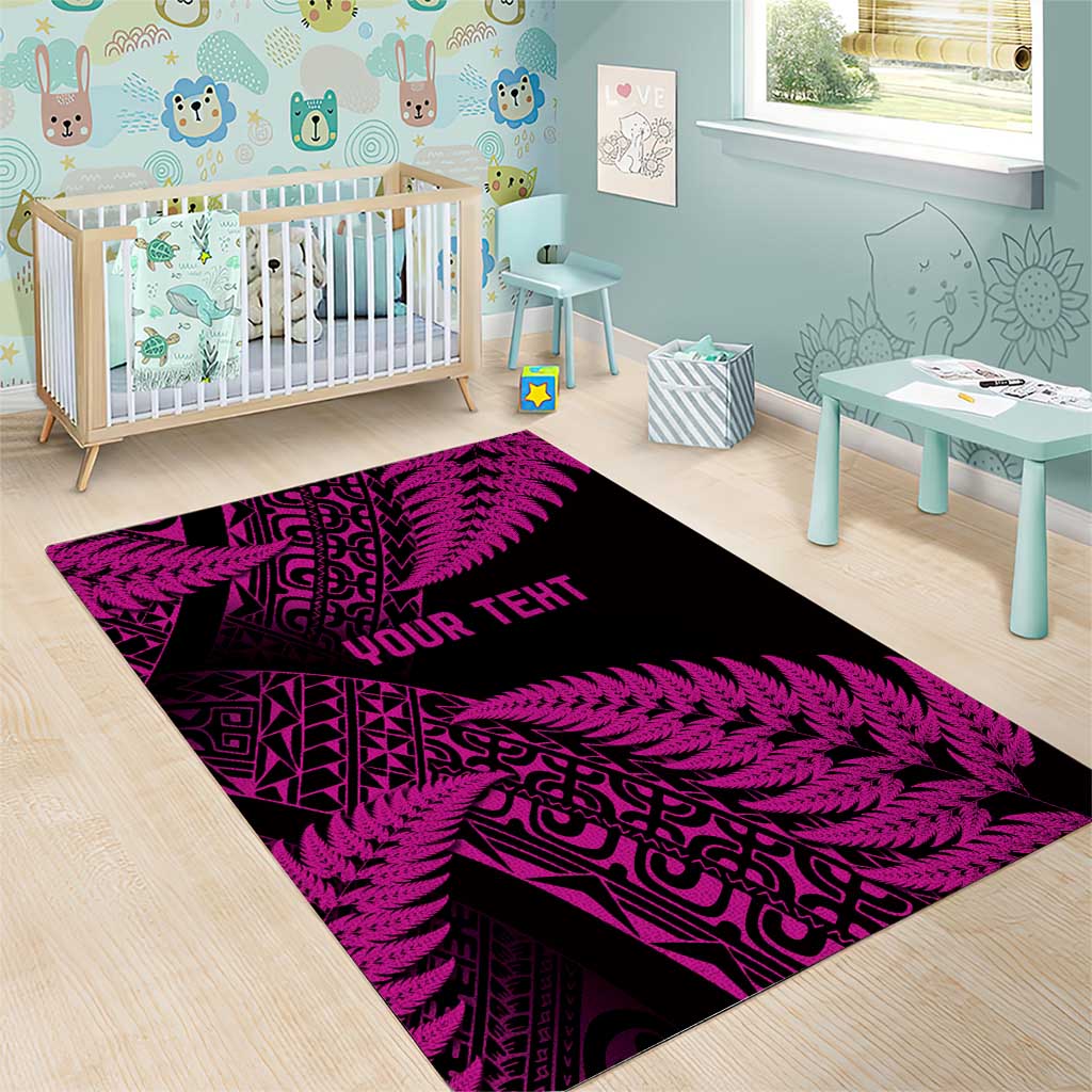 New Zealand Rugby Pacific Personalised Area Rug All Pink Maori Pasifika Fern Pattern