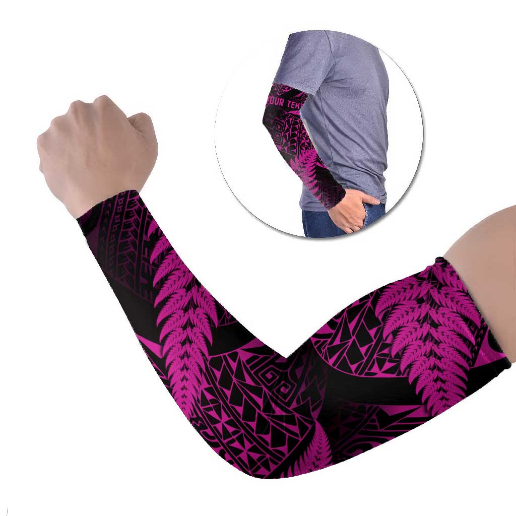 New Zealand Rugby Pacific Personalised Arm Sleeves All Pink Maori Pasifika Fern Pattern - Aussie Hoodie