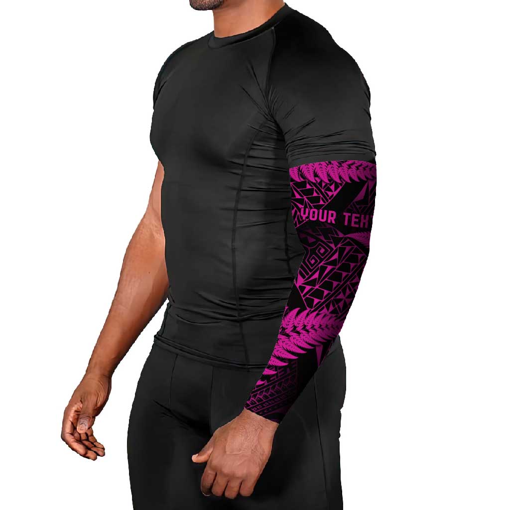 New Zealand Rugby Pacific Personalised Arm Sleeves All Pink Maori Pasifika Fern Pattern - Aussie Hoodie