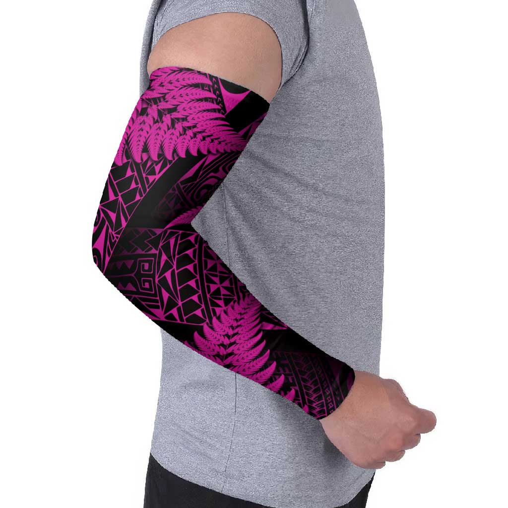 New Zealand Rugby Pacific Personalised Arm Sleeves All Pink Maori Pasifika Fern Pattern - Aussie Hoodie