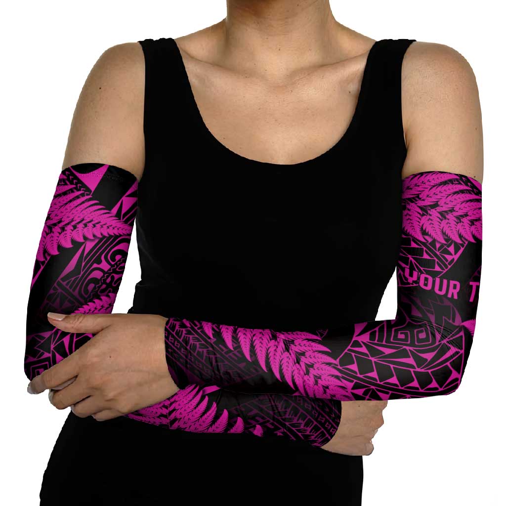 New Zealand Rugby Pacific Personalised Arm Sleeves All Pink Maori Pasifika Fern Pattern - Aussie Hoodie