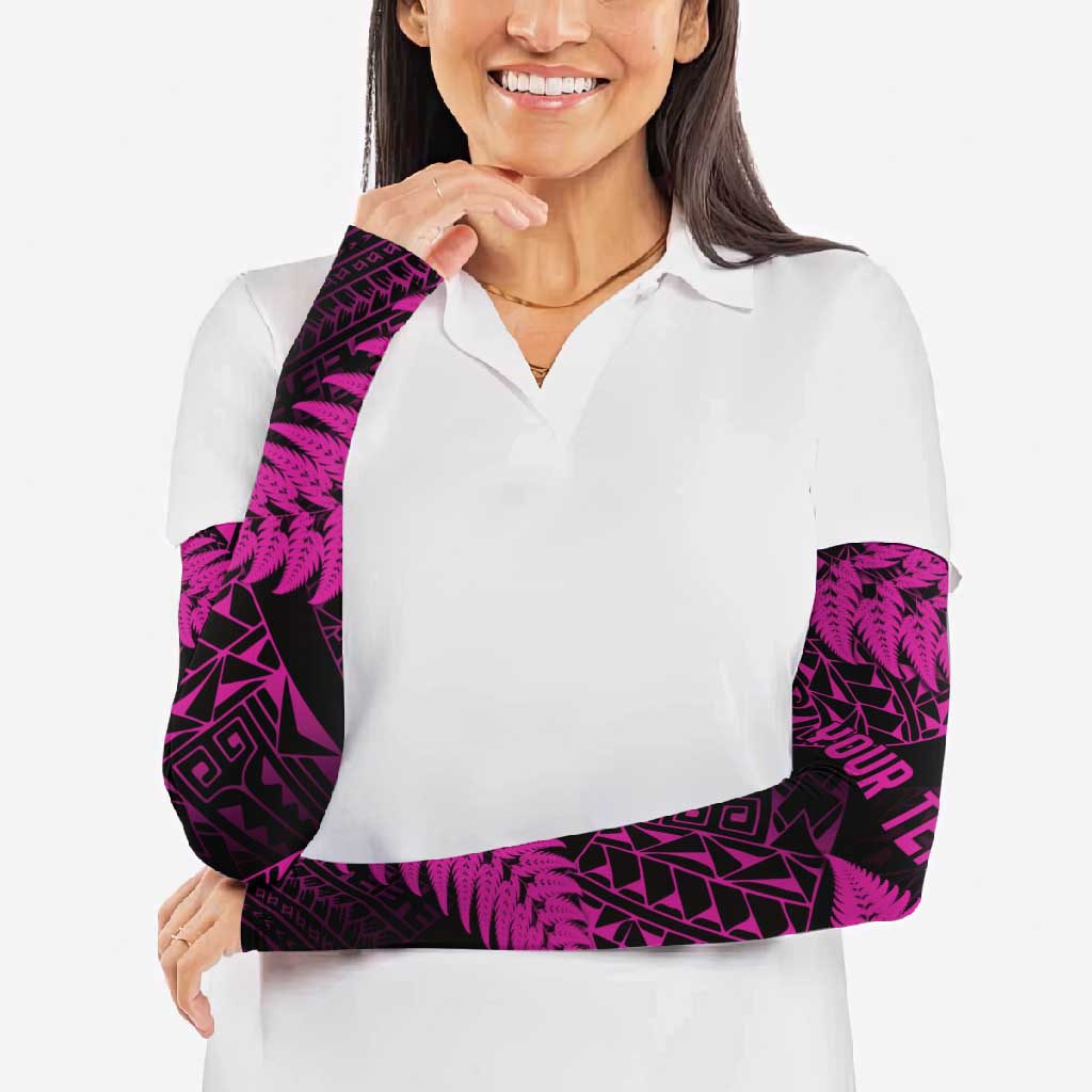 New Zealand Rugby Pacific Personalised Arm Sleeves All Pink Maori Pasifika Fern Pattern - Aussie Hoodie