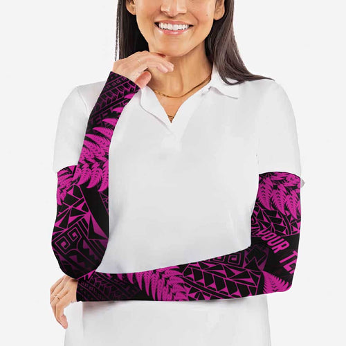 New Zealand Rugby Pacific Personalised Arm Sleeves All Pink Maori Pasifika Fern Pattern - Aussie Hoodie