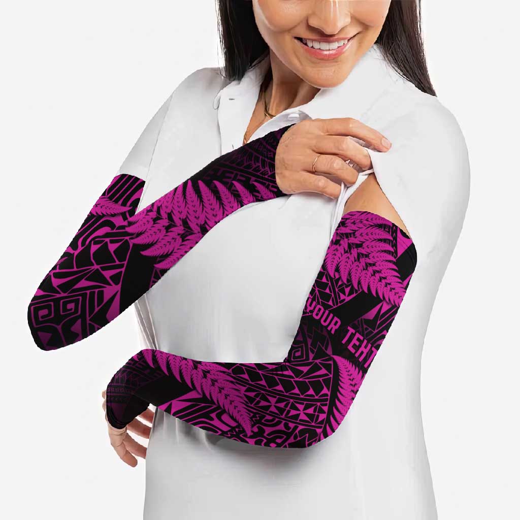 New Zealand Rugby Pacific Personalised Arm Sleeves All Pink Maori Pasifika Fern Pattern - Aussie Hoodie