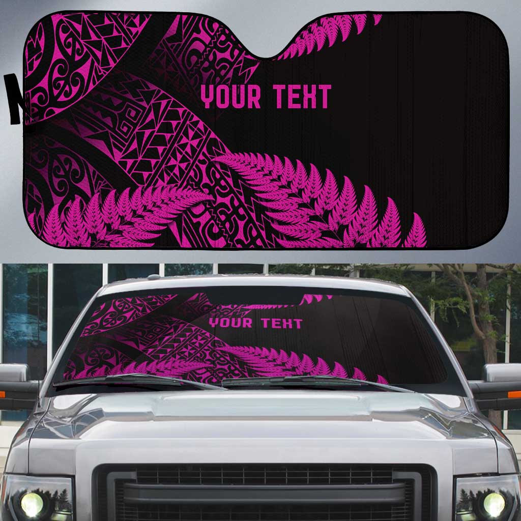 New Zealand Rugby Pacific Personalised Auto Sun Shade All Pink Maori Pasifika Fern Pattern - Aussie Hoodie
