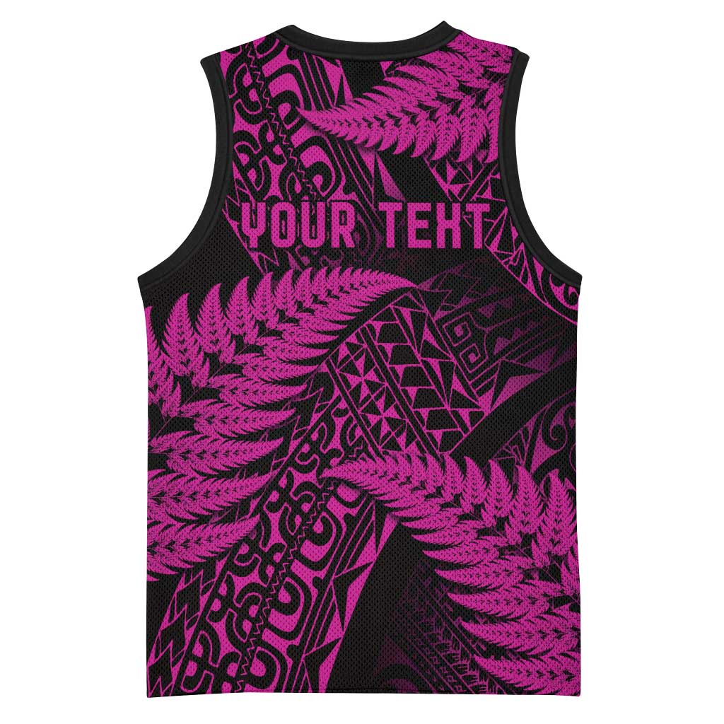 New Zealand Rugby Pacific Personalised Basketball Jersey All Pink Maori Pasifika Fern Pattern - Aussie Hoodie