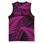 New Zealand Rugby Pacific Personalised Basketball Jersey All Pink Maori Pasifika Fern Pattern - Aussie Hoodie