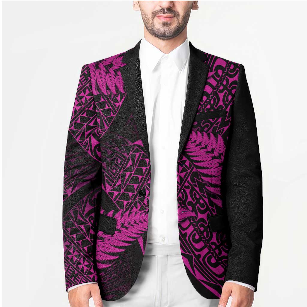 New Zealand Rugby Pacific Personalised Blazer All Pink Maori Pasifika Fern Pattern - Aussie Hoodie