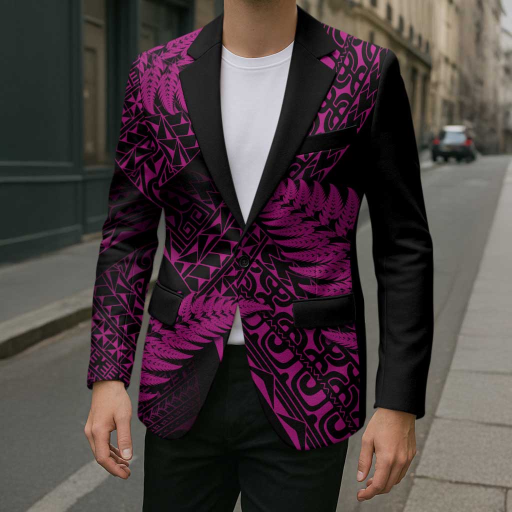 New Zealand Rugby Pacific Personalised Blazer All Pink Maori Pasifika Fern Pattern - Aussie Hoodie