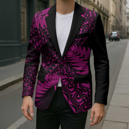 New Zealand Rugby Pacific Personalised Blazer All Pink Maori Pasifika Fern Pattern - Aussie Hoodie