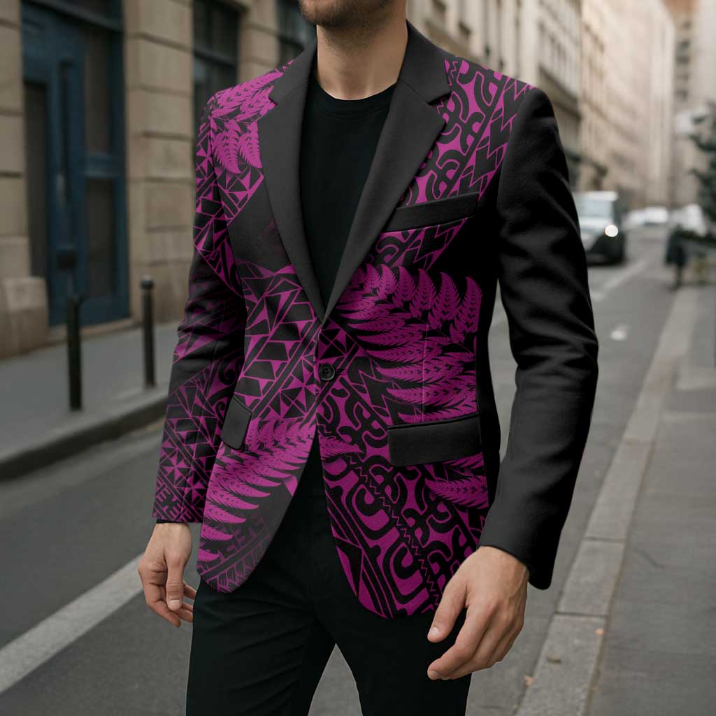 New Zealand Rugby Pacific Personalised Blazer All Pink Maori Pasifika Fern Pattern - Aussie Hoodie