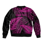 New Zealand Rugby Pacific Personalised Bomber Jacket All Pink Maori Pasifika Fern Pattern